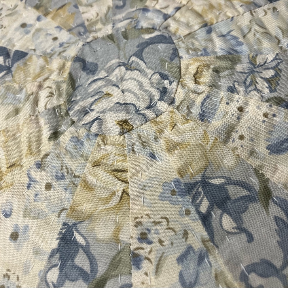 Blue and Cream Quilted Throw Pillow - Picture 10 of 11